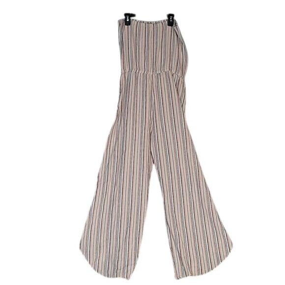 DREW Striped Strapless Flowy Wide-Leg Jumpsuit Elastic Waist Bohemian Chic S - Picture 7 of 8